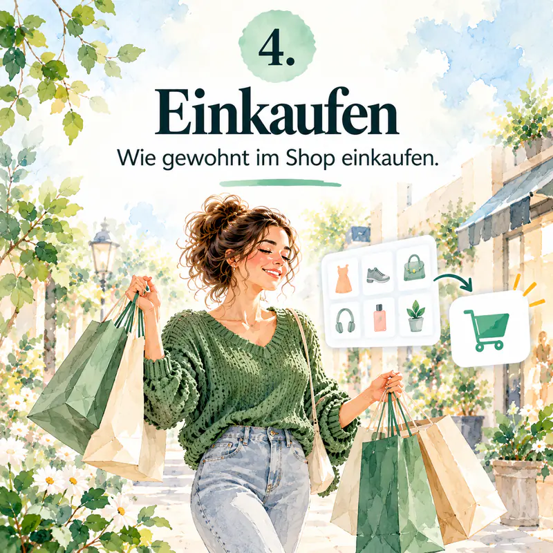 4. Einkaufen – Wie gewohnt im Shop einkaufen.