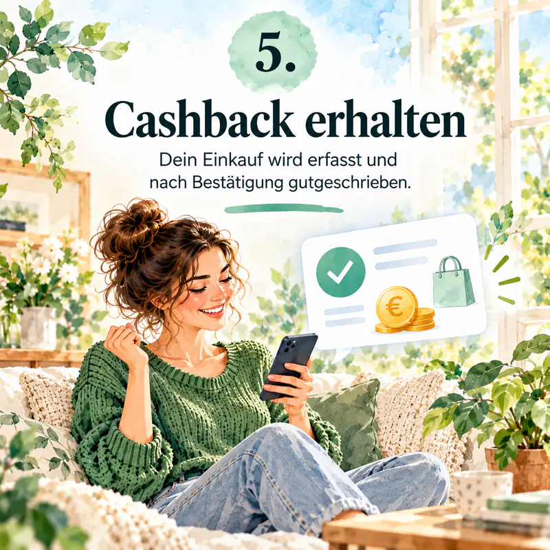 5. Cashback erhalten – Dein Einkauf wird erfasst und nach Bestätigung gutgeschrieben.